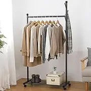 Clothes Rack for Hanging Clothes Garment Rack Coat Rack Multi-functional Rolling Clothes Freestanding Hanger Organizer on Wheels Clothing Racks for Bedroom,Livingroom,Dorm (Black)