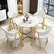 Modern Dining Table Set with 4 Padded Lounge Chairs Space Saving Furniture for Office or Kitchen 80cm Round Table White