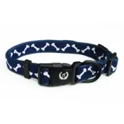 Peetts Soft Nylon Dog Collar For XS S M L Pet Dark Blue with Cute Bone Design