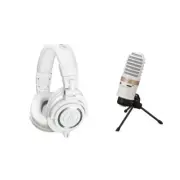 Audio-Technica ATH-M50x Closed-Back Monitor Headphones (White) + Condenser Mic