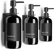 Stylish Shampoo and Conditioner Dispenser Set of 3 for Wall Mount - Modern Drill Free 21oz Shower Soap Bottles with Labels - Easy Refill Body Wash Dispensers for an Instant Bathroom Decor Upgrade