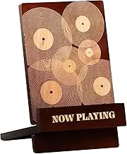 Wood Record Holder, Now Playing Record Display - Now Playing Record Holder Stand | Large Engraved Design Shelf For Albums, Storage Organizer, Base