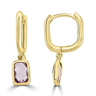 9K Yellow Gold Faceted Amethyst Huggie Earrings