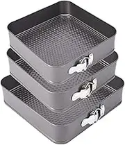 3 pcs Square Cake Pan,Cheesecake Baking Pan Metal Square/Rectangle Cake Lock Making Pan with Removable Loose Base,Non Stick Carbon Steel(9.5/10/11 inch)