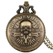 Bronze 2ND AMENDMENT Quartz Pocket Watch Analog with Necklace Chain Men Gift