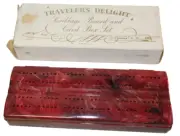 Vintage Traveler's Delight Cribbage Board & Card Box Set Dice Poker Chips NOS