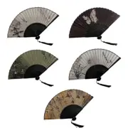 Handheld Fabric Fan Chinese Traditional Painting with Foldable