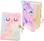 GRADENEVE 2pcs Cat Diary Fluffy Notebook for Cartoon Notebook Book with Lock Diary Journal for Teen Fluffy Furry Lock Diary Furry Diary for Little Cat Notebook