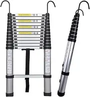 Ladders,Aluminum Telescoping Ladder Aluminum Telescoping Ladder with Detachable Hooks, Folding Telescopic Extension Ladder for Loft Roof Home Indoor Outdoor Use KeYJ