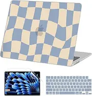 AKIT Compatible with MacBook Air 13 inch Case 2025 2024-2022 M4 M3 M2 A3240 A3113 A2681, Pattern Hard Shell Laptop Case+Screen Protector+Keyboard Cover for MacBook Air 13.6 inch, Blue Checkboard