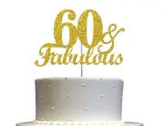 60 & Fabulous Cake Topper 6.25" Double Side Glitter 60th birthday Cake Topper