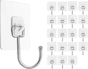 GYSHICAI Large Adhesive Hooks,Wall Hooks- 20 Pcs Heavy Duty 20KG(Max) Nail Free, Sticky Hangers with Stainless Hooks for Kitchen, Reusable Utility Towel Bath Ceiling Hooks