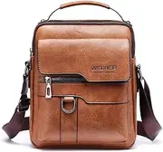 [AUDALA] Men's Leather Crossbody Shoulder Bag Purse for man Small Vintage PU Leather Satchel Pouch Side Crossover Handbag Sling Satchel Bag for Work Business Travel