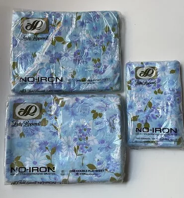 NEW! Double FITTED FLAT SHEET Pair PILLOWCASES *Lady Pepperell Vintage FLOWERS