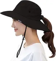 [Mukeyo] Womens Ponytail Sun Hat Summer Wide Brim Outdoor UV Protection Mesh Bucket Cap for Beach Fishing Gardening