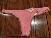 NWT B TEMPT'D by WACOAL THONG PANTIES cotton/modal w LACE 976256 688 PINK COR XL
