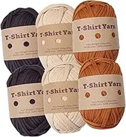Colaxi 6 Pieces T-Shirt Yarn Knitted Yarn DIY Knitted Fabric Soft Crocheting Chunky Yarn Spaghetti Yarn for Crochet Bags Craft Rugs DIY Handicraft, Set A
