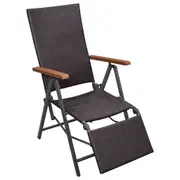 Reclining Deck Chair Poly Rattan Brown vidaXL