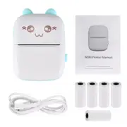 Pocket Thermal Printer Mini Bluetooth Mobile Phone Label Photo Printing Machine Blue+5 Rolls Thermal Paper