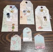 Lot of Handmade Junk Journal Slow Stitch Gift Tags Card Vintage Ephemera Fabric