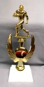 gold FOOTBALL trophy award color ball insert riser weighted white base