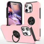 iPhone 16 Pro Max Comprehensive Protection Case Cover with Magnetic Ring Holder: Anti-Shock, Anti-Falling- Pink