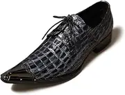 [Generic] Oxford for Men Formal Shoes Lace Up StyleGenuine Leather Metal Pointed Toe Low Top Breathable Block Heel Casual Business
