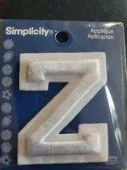 Simplicity & Wrights 2” Letter Z Applique Patch White On White