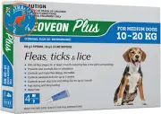 on plus for Medium Dogs (10-20Kg), 4 Pack. Controls Ticks Fleas and Lice, Blue