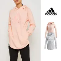 在飛比找蝦皮商城優惠-Adidas 灰/粉 連帽T恤 女款 長袖 運動 休閒 長版