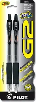 Pilot G2 Retractable Gel Rolling Ball Pen 0.5mm 2/Pk Black Office School Home