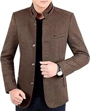 [Gsywaipei] Mens Stand Collar Trench Coat Single Breasted Wool Blend Pea Coats Casual Slim Fit Button Business Overcoat, Khaki, XXL