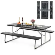 Costway Folding Picnic Table Bench Set 8-Person Outdoor Dining Table All-weather Camping Table Set Black