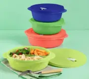 Tupperware CRYSTALWAVE PLUS ROUND SET of 4 ~ Round + Round Divided ~ BRAND NEW!