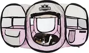 Portable Puppy Playpen - Small Pop-Up Play Yard for Pets Up to 25lbs with Mesh Windows, 2 Pockets, Zippered Roof, and Carry Bag by PETMAKER (Pink)