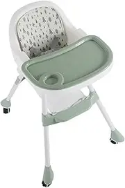 Folding High Chair, Infant Dining Boosterwith 3 Point Harness for Babies and Toddlers, Feeding Chair with Silent Wheels and Double Tray for Easy Carrying and (Green)