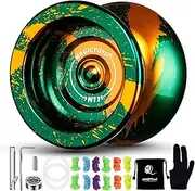 [MAGICYOYO] Dual Purpose Yoyo N11 - Responsive Yoyo for Kids 8-12 or Above & Unresponsive Yoyo for Advanced with Yoyo Glove + Bag + Unresponsive Bearing Kit + 12 Yoyo Strings -Green Golden
