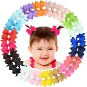 40pcs Baby Girls Clips 2" Grosgrain Boutique Solid Color Ribbon Mini Hair Bows