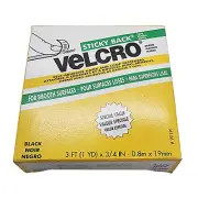 Black Velcro Sticky Back Tape Hook and Loop Fastener 3/4" x 3 ft Roll