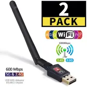 2 Pack 600Mbps Wireless Lan USB Wifi Adapter Dongle Dual Band Antenna 802.11AC