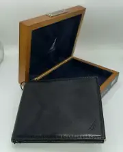 BRAND NEW Nautica Passcase Leather Wallet Black + Wooden Valet Box Storage