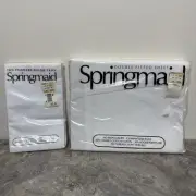 Vintage Springmaid No Iron Luxury DOUBLE Fitted Sheet White and Pillowcases NOS