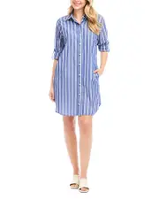Karen Kane Roll Tab Striped Shirt Dress