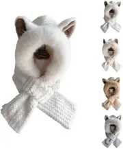 [Mikylay] Cute Fox Ears 2-in-1 Hat and Scarf - Cartoon Warm Winter Hat - Integrated Ear Protection Windproof Cap Scarf