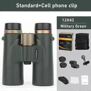 12x42 Binoculars Professional HD Telescope Powerful Long Range BAK4 Prism For Hunting Outdoor Camping ED Lens IPX7 Waterproof Green A