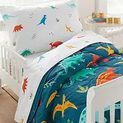 Wildkin Kids 4 Pc Toddler Bed in A Bag for Boys and Girls, Microfiber Bedding Set Includes Comforter, Flat Sheet, Fitted Sheet, and One Pillow Case, BPA-Free, Olive Kids (Jurassic Dinosaurs)