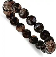 [JewelryWeb] 10mm Black and Brown Agate Beaded Stretch Bracelet-Stretch-Bracelet for Women