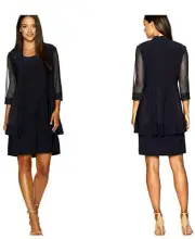 R & M RICHARDS 2 Pc Dress Knee Length Womens Size S Small Navy Blue NEW With Tag