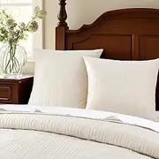 Querencia Set of 2 Velvet Euro Shams - White Euro Pillow Shams Square, 26x26 Pillow Covers, European Pillow Cases 26 x 26, Geometric Design, Quilted, Hidden Zipper Closure (Ivory White)