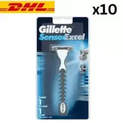 10X Gillette SENSOR EXCEL Razor 1 Handle + 1 Blades Cartridge Twin Blades Manual